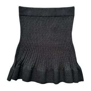 Suzy Shier Charcoal Grey Ribbed Ruffled Mini Skirt Size Medium